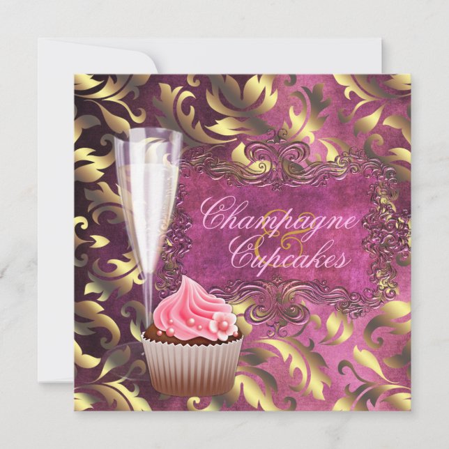 Invitation Fête des mariées Champagne et Cupcakes (Devant)