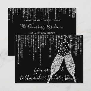 Invitation Fête des mariées Champaigne Bulles en verre gris a