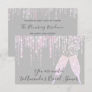 Invitation Fête des mariées Champaigne Verre Bulles Gris Rose