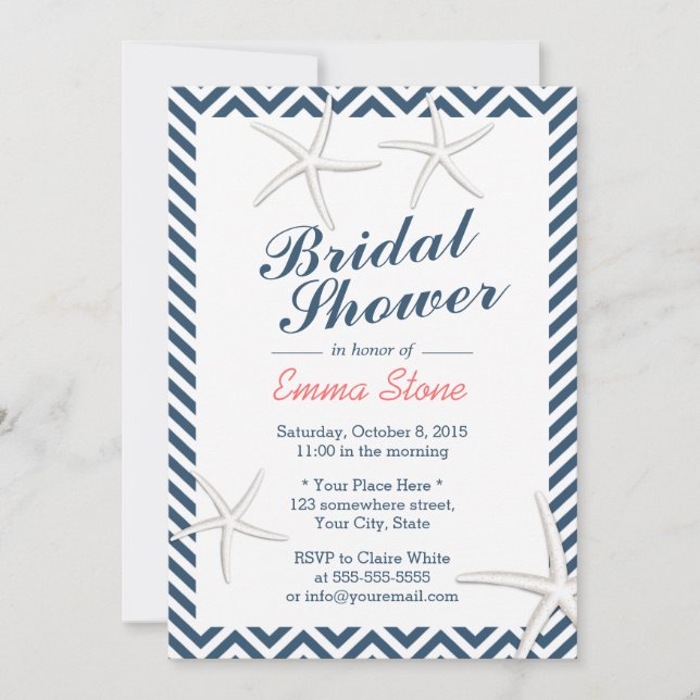 Invitation Fête des mariées Chevron Stripes de poissons Starf (Devant)