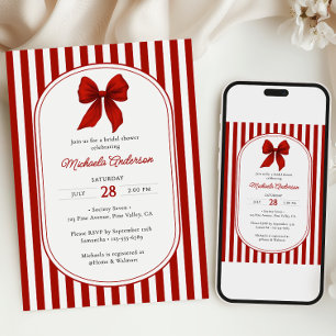 Invitation Fête des mariées Chic Red Coquette Bow