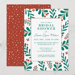 Invitation FÊTE DES MARIÉES   Christmas Mistletoe & Holly