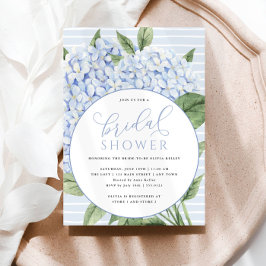 Invitation Fête des mariées circulaire à cadre bleu Hydrangea