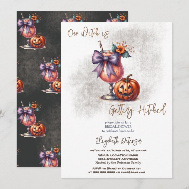 Invitation Fête des mariées Citrouille Halloween Drink (Devant / Derrière)