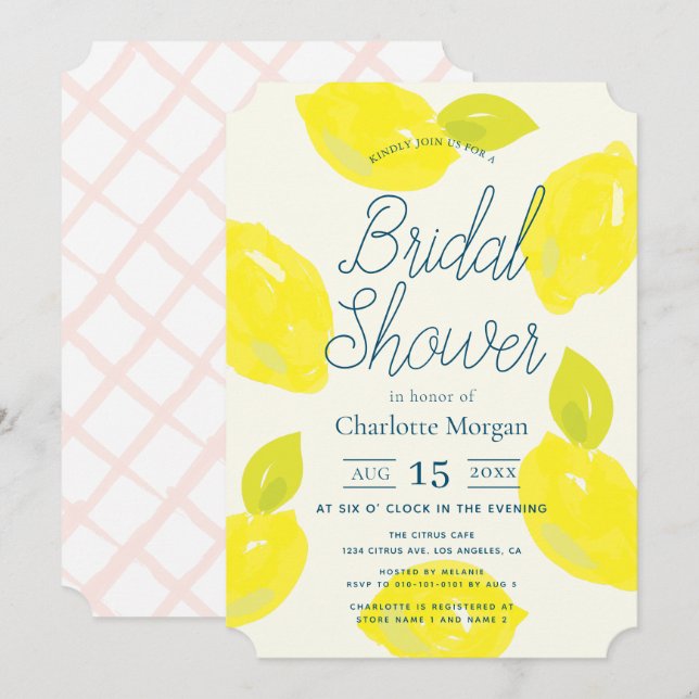 Invitation Fête des mariées Citrus Citron Peint À La Main (Devant / Derrière)