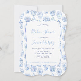 Invitation Fête des mariées Classique Bleu Et Blanc