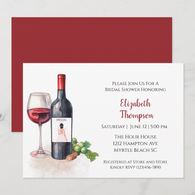 Invitation Fête des mariées Cocktail de raisins rouges (Devant / Derrière)