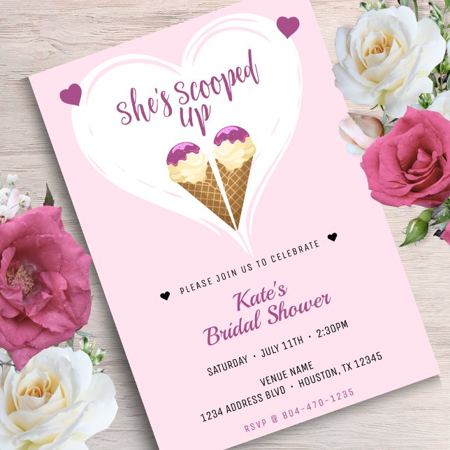 Invitation Fête des mariées Coeur de crème glacée rose (Scooped Up Pink Ice Cream Heart Bridal Shower Invitation
)