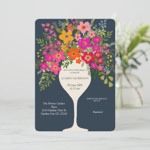 Invitation Fête des mariées colorée en verre de vin Floral