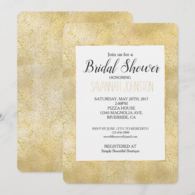 Invitation Fête des mariées Confetti à étincelle dorée (Devant / Derrière)