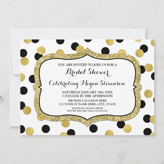 Invitation Fête des mariées Confetti en or noir blanc (Dos)