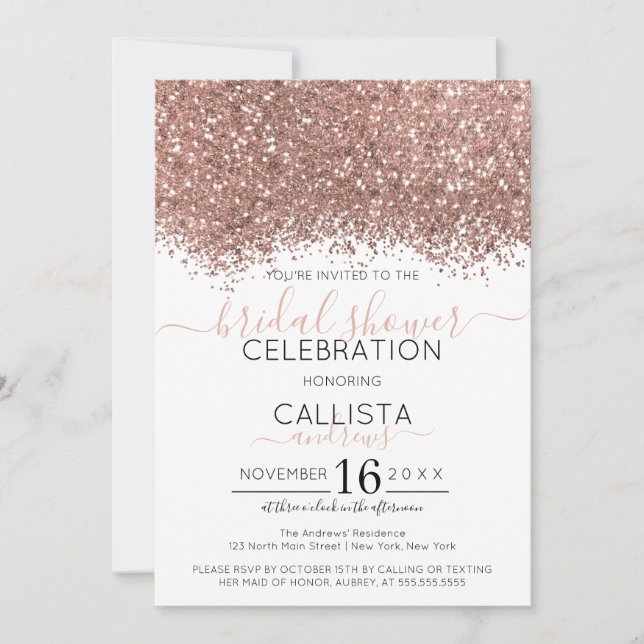 Invitation Fête des mariées Confetti Parties scintillant rose (Devant)