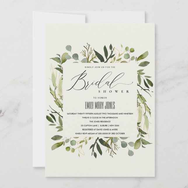 Invitation FÊTE DES MARIÉES cool EN FELEAFY VERT FOLIAGE EN C (Devant)