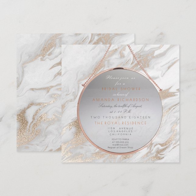 Invitation Fête des mariées Cooper Marbre rose pâle gris blan (Devant / Derrière)