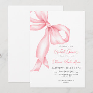 Invitation Fête des mariées Coquette Blush Pink Ribbon Bow