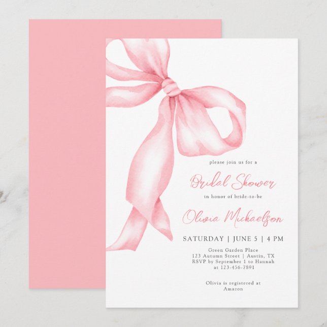 Invitation Fête des mariées coquette de boîte de ruban rose p (Devant / Derrière)