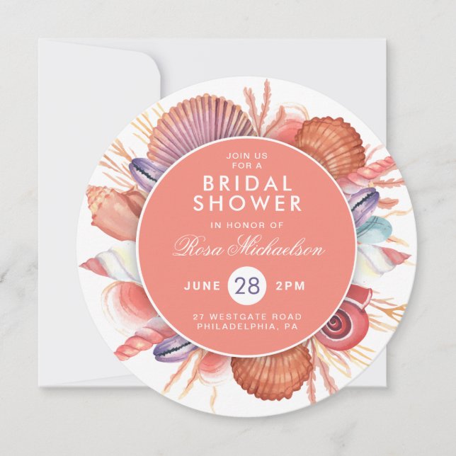 Invitation FÊTE DES MARIÉES | Coquillages Pastel Watercolor (Devant)