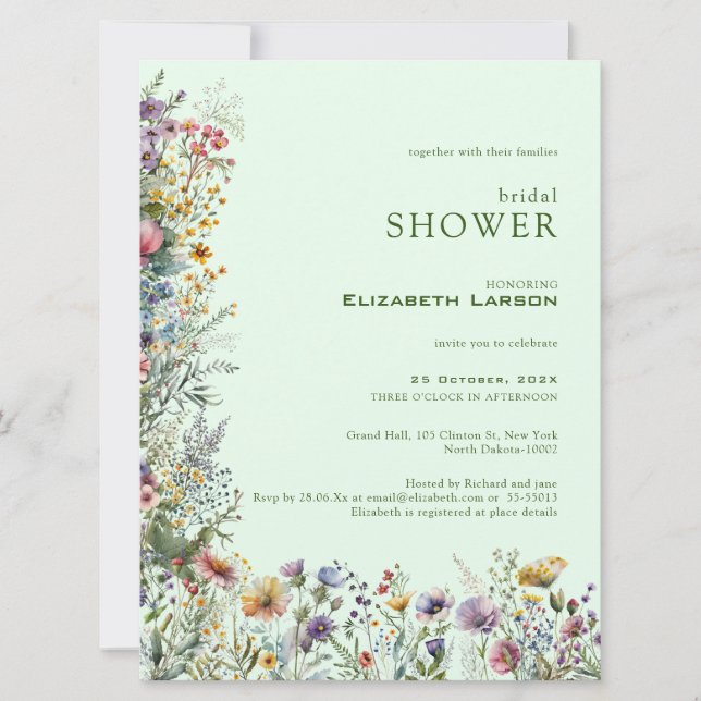Invitation Fête des mariées couleur Fleur sauvage aquarelle (Devant)