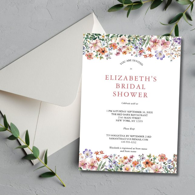 Invitation Fête des mariées couleur Fleur sauvage rose violet (Watercolor Wildflowers Bridal Shower invitation. Pink Purple, Printed or Instant digital download)