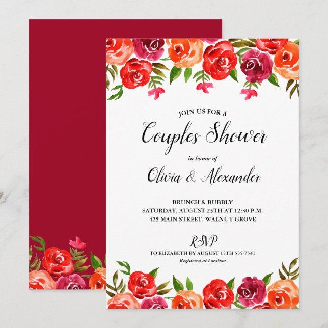Invitation Fête des mariées Couples Floraux Aquarelle (Devant / Derrière)