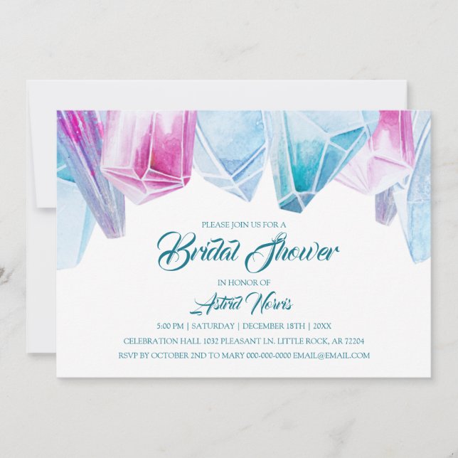 Invitation Fête des mariées Crystal Bride rose et bleu Gems (Devant)