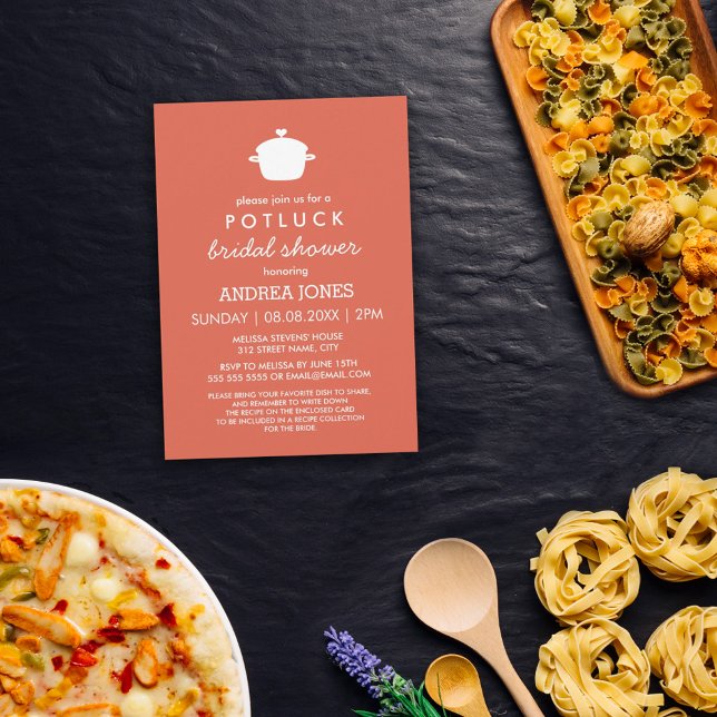 Invitation Fête des mariées Cute Potluck | Blanc orange (Créateur téléchargé)