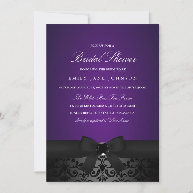 Invitation Fête des mariées Damask Black & Purple  (Devant)