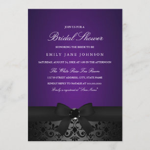 Invitation Fête des mariées Damask Black & Purple 