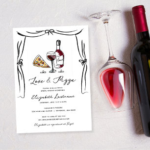 Invitation Fête des mariées d'amour et de pizza à main rétro