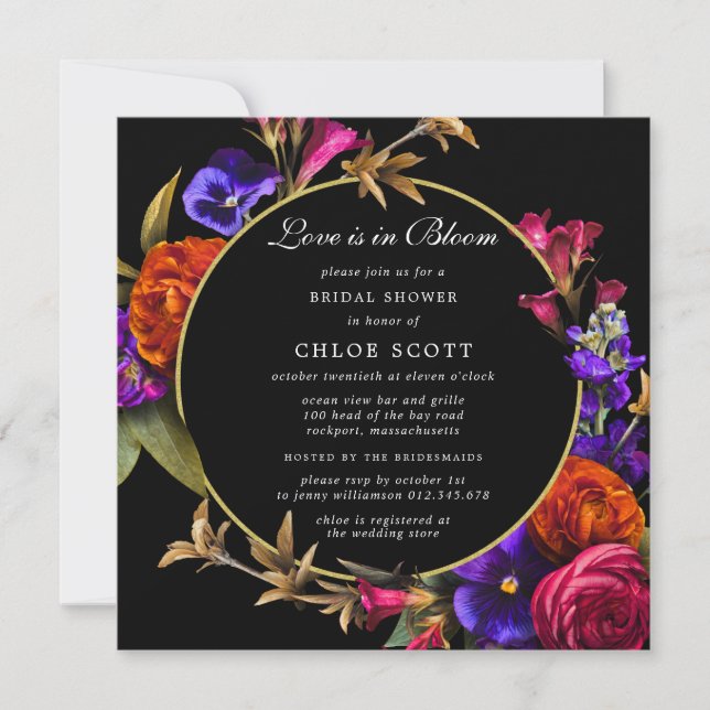 Invitation Fête des mariées d'amour florale rose pourpre (Devant)