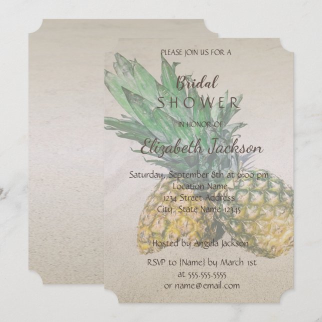 Invitation Fête des mariées d'ananas de mariage sur la plage (Devant / Derrière)