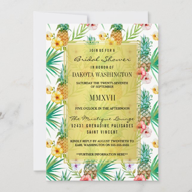 Invitation Fête des mariées d'ananas et d'hibiscus tropicaux (Devant)