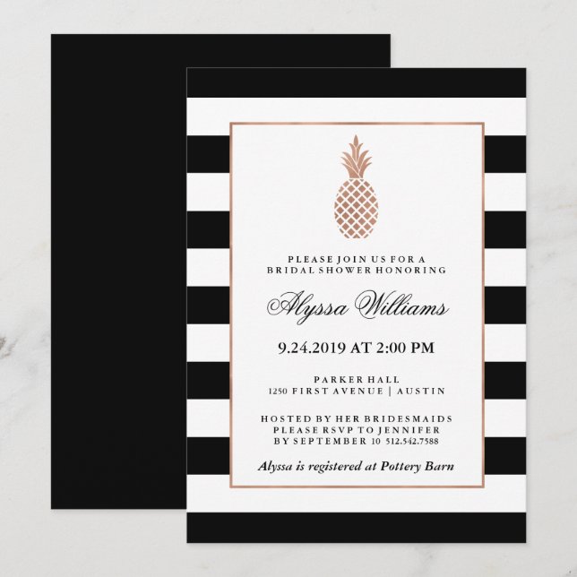 Invitation Fête des mariées d'ananas Rose en or Faux (Devant / Derrière)