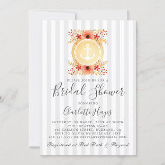 Invitation Fête des mariées d'Ancre d'or floral Aquarelle