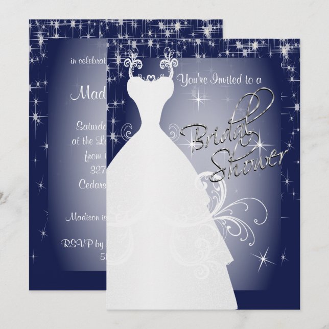 Invitation Fête des mariées dans la Nuit étoilée Bleue Marine (Devant / Derrière)