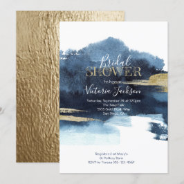 Invitation Fête des mariées d'aquarelle bleu bleu marine et o