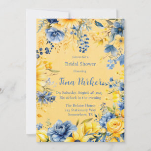 Invitation Fête des mariées d'aquarelle bleu jaune Peony