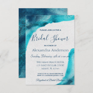 Invitation Fête des mariées d'aquarelle bleu océan