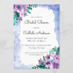 Invitation Fête des mariées d'aquarelle bleu violet