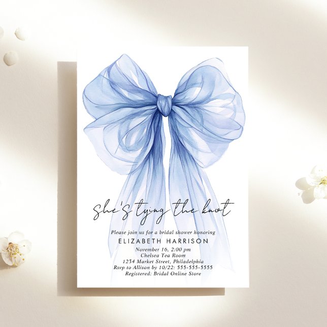 Invitation Fête des mariées d'aquarelle Blue Coquette Bow (Créateur téléchargé)