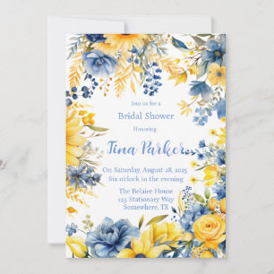 Invitation Fête des mariées d'aquarelle Blue Yellow Peony