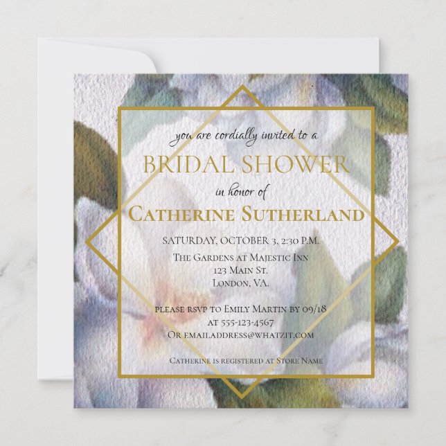 Invitation Fête des mariées d'aquarelle carré blanc Magnolia (Devant)
