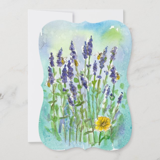 Invitation Fête des mariées d'aquarelle de la lavande d'abeil (Devant)
