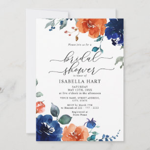 Invitation Fête des mariées d'aquarelle de la marine orange b