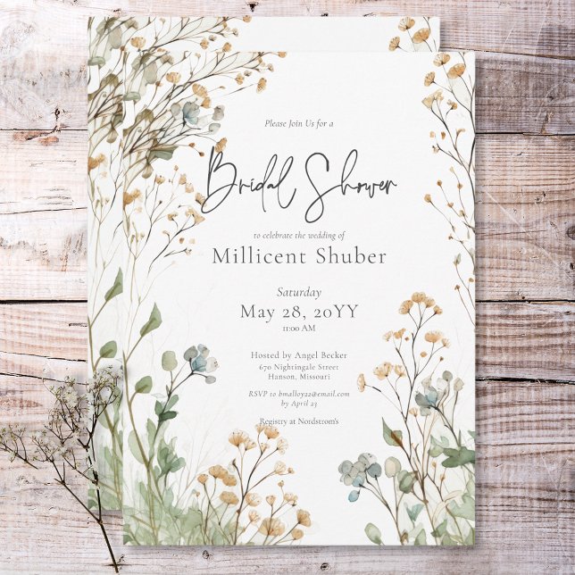 Invitation Fête des mariées d'aquarelle de la respiration du  (Rustic Baby's Breath Watercolor Bridal Shower Invitation)