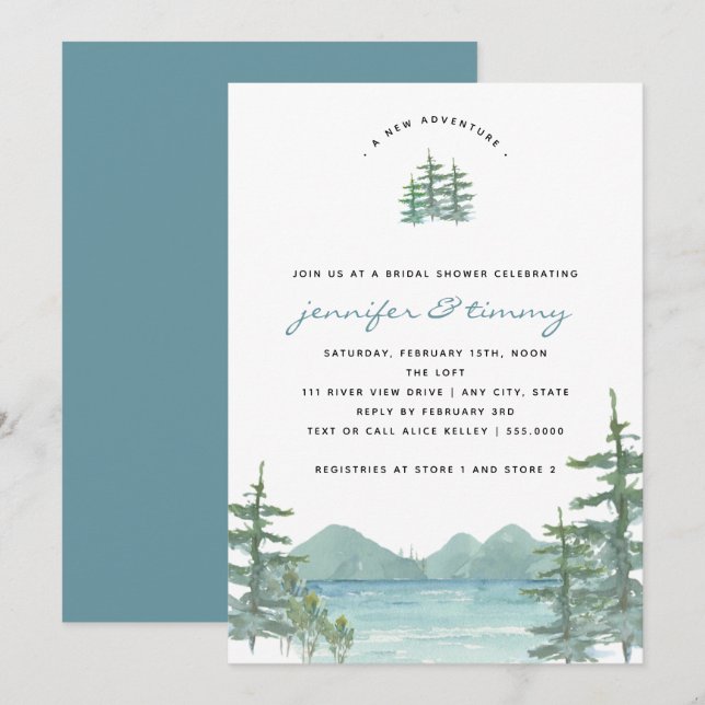 Invitation Fête des mariées d'aquarelle du lac Mountain (Devant / Derrière)