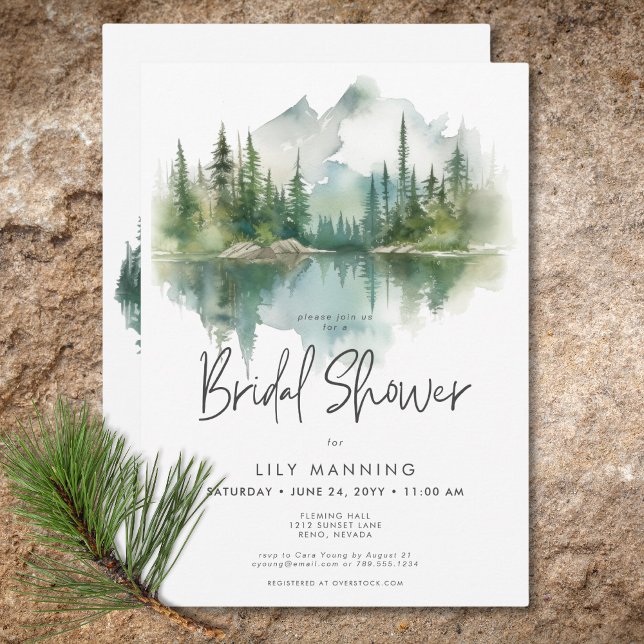 Invitation Fête des mariées d'aquarelle du lac Rustic Mountai (Rustic Mountain Lake Watercolor Bridal Shower Invitation)