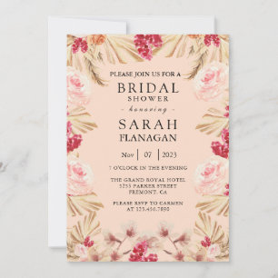 Invitation Fête des mariées d'aquarelle en laiton Boho Pampas