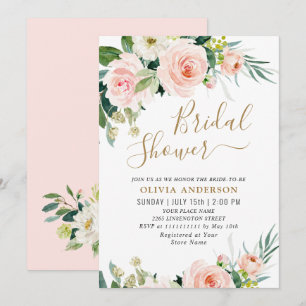 Invitation Fête des mariées d'aquarelle en rose pâle