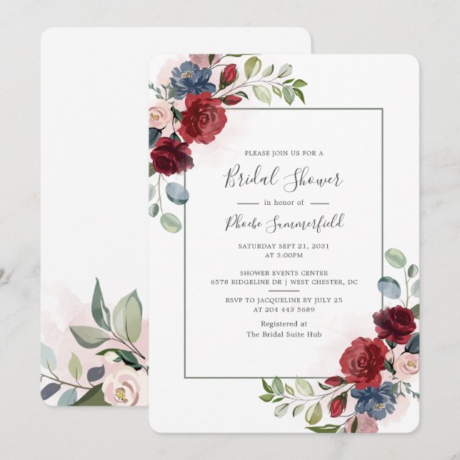 Invitation Fête des mariées d'aquarelle florale (Devant / Derrière)